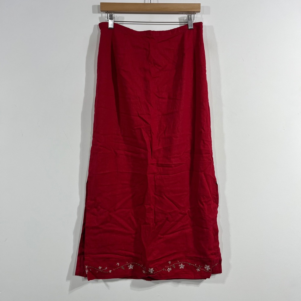 JohnPaul Richard VTG Cottagecore Linen Embroidered Maxi Skirt Large Boho Renfair
